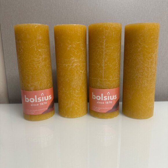 Four Bolsius Rustic Shine Pillar Candle Honeycomb Yellow 190 x 68mm Burns 85 Hrs - Picture 1 of 10